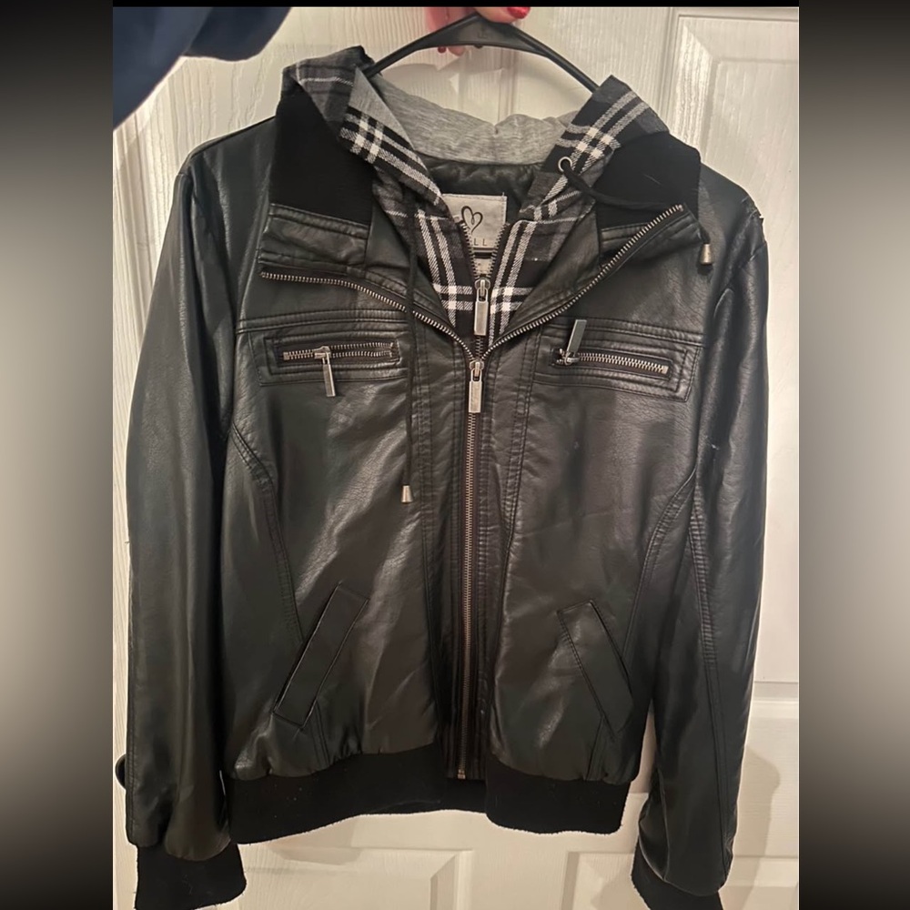 Vintage Black Faux Leather Bomber Jacket